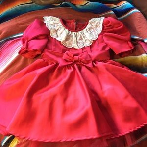 Toddler Red party dress with lace collar